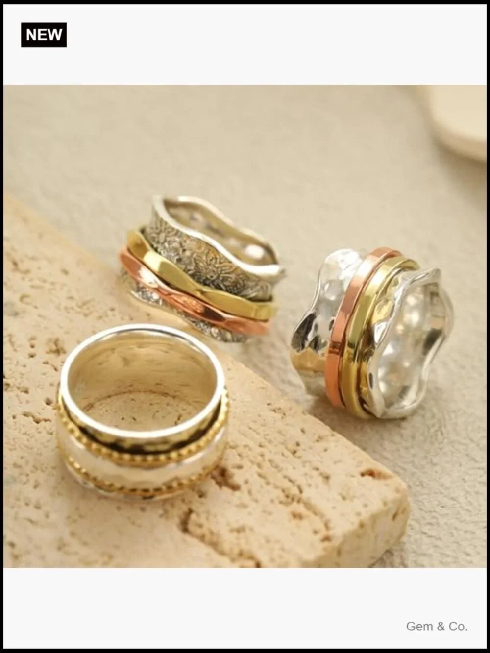 925 Sterling Silver Fidget Spinner Ring Floral Pattern Size 7